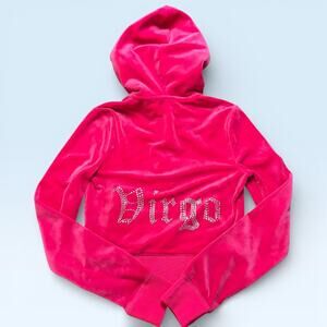 Juicy Couture Hoodie Womens XS Pink Velour Virgo Rhinestone Zodiac Full Zip